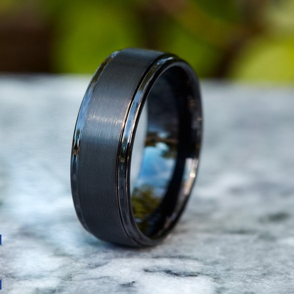 Black Tungsten Ring, Mens Tungsten Wedding Band, Wedding Ring, Mens Wedding Band, Ring for Men, Women, 8MM Wide, Black Ring, Engraving