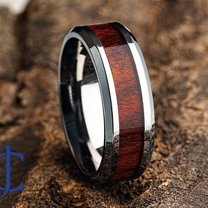 Mens Titanium Wood Wedding Band, Titanium Ring, Wedding Ring, Mens Wedding Band, Ring for Men, Women, 8MM Wide, Comfort Fit, Engraving