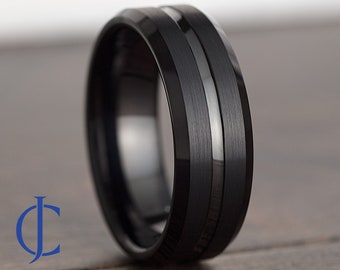 Mens Tungsten Wedding Band, Tungsten Ring, Men&#39;s Black Wedding Band, Black Tungsten Ring, Tungsten, Tungsten Band, Personalized Engraving