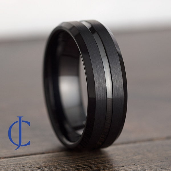 Mens Tungsten Wedding Band, Tungsten Ring, Men's Black Wedding Band, Black Tungsten Ring, Tungsten, Tungsten Band, Personalized Engraving