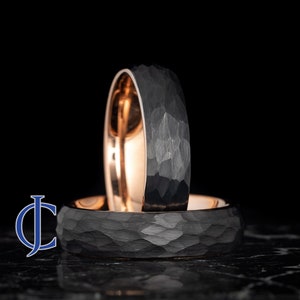 Mens Hammered Wedding Band, Mens Tungsten Wedding Band, Rose Gold and Black Tungsten Ring, Wedding Ring, Ring for Men and Women, 6MM Wide