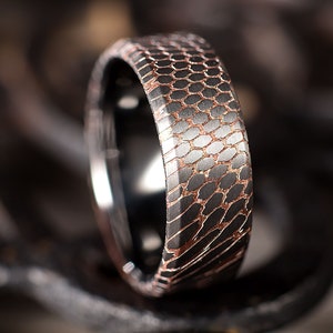 Superconductor Ring Etched to Enhance the Outside Pattern Beveled Edges Mens Wedding Band Tungsten Core 8mm Wide Etsy