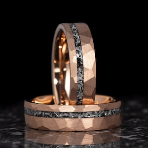Meteorite Ring, Rose Gold Tungsten Ring, Mens Wedding Band, Hammered Wedding Band, Meteorite Mens Band, Mens Wedding Ring, 6mm Wide