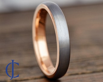 Womens Wedding Band, Rose Gold Tungsten Ring, Womens Wedding Ring, 4mm Wide