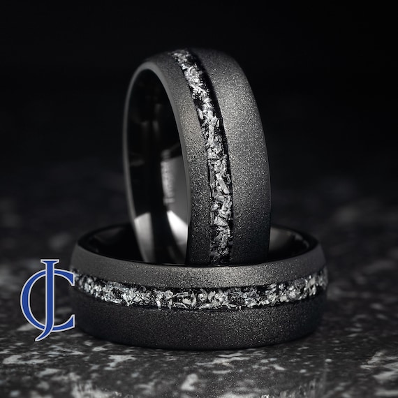 Meteorite Ring Black Tungsten Ring Sandblasted Black Wedding Band Unique Wedding Band Meteorite Mens Ring Mens Wedding Ring 8mm Wide Etsy