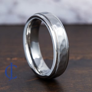 Mens Hammered Wedding Band, Mens Titanium Wedding Band, Titanium Ring, Wedding Ring, Ring for Men, Women, 6MM Wide, Engraving