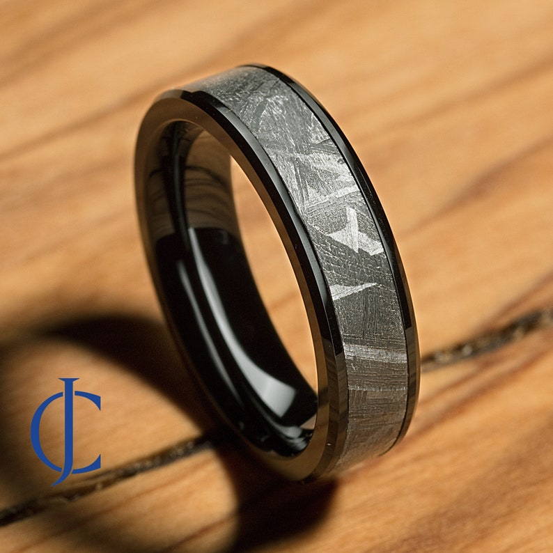Tungsten Meteorite Ring Mens Wedding Band Mens Wedding Ring Etsy