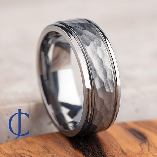 Mens Titanium Wedding Band, Mens Wedding Band, Titanium Ring, Wedding Ring, Ring for Men, Women, 8MM Wide, Hammered, Engraving