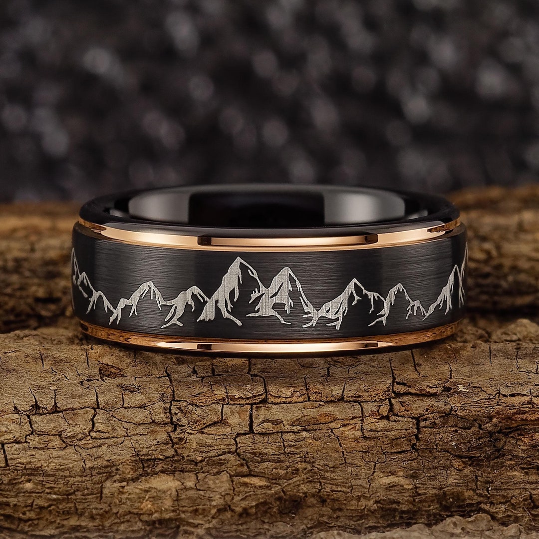 Mountain Range Mens Wedding Band – Nature Tungsten Ring Wedding Band ...