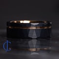Rose Gold Black Wedding Band, Hammered Black Tungsten Ring, 18K Rose Gold Tungsten Wedding Band, Mens Tungsten Wedding Ring, 8mm Wide