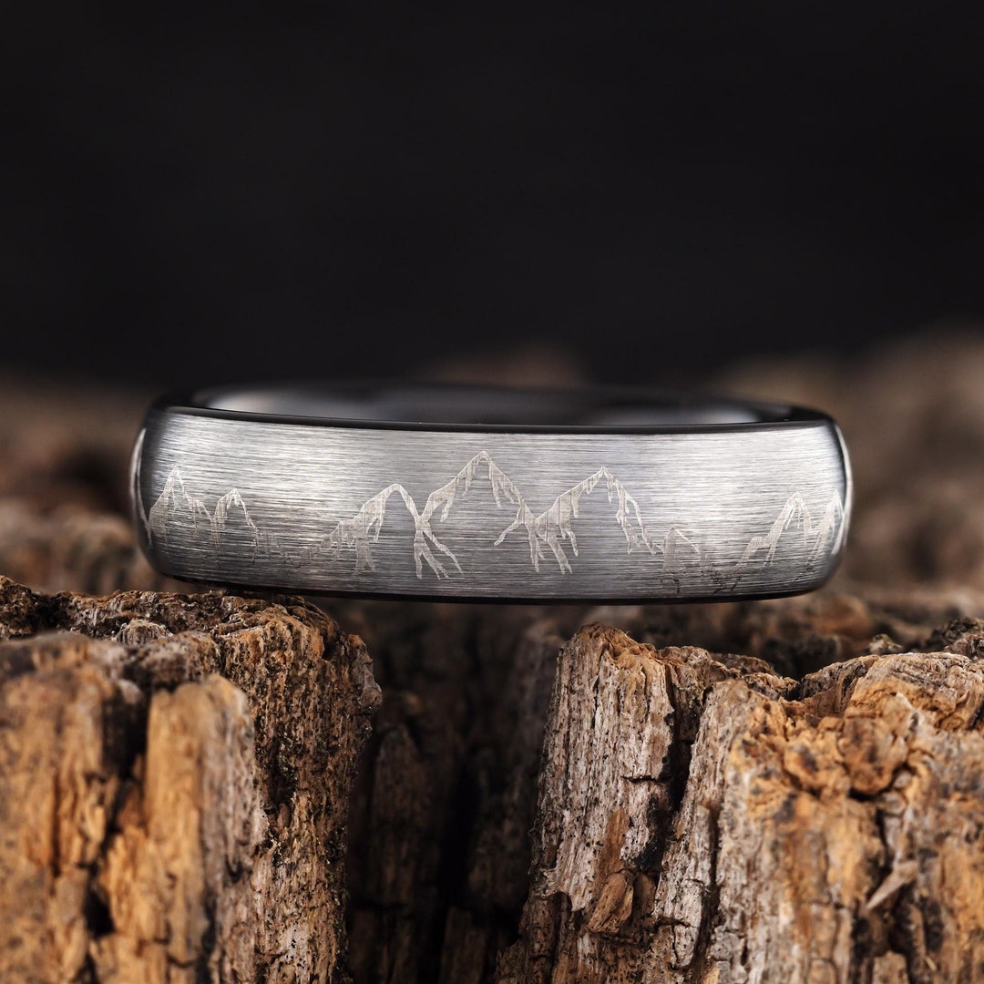Mountain Range Mens Wedding Band – Nature Tungsten Ring Wedding Band ...