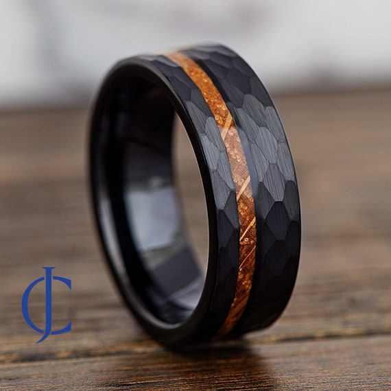 Engraved Promise Ring Men Hammered Ring Mens 8mm Wedding Band Black Tungsten Carbide Ring Men Tungsten Ring Unique Mens Wedding Band