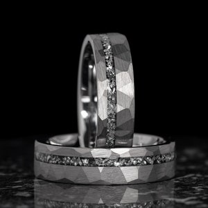 Meteorite Ring, Mens Tungsten Ring, Silver Wedding Band, Hammered Wedding Ring, Meteorite Mens Band, Mens Wedding Ring, 6mm Wide
