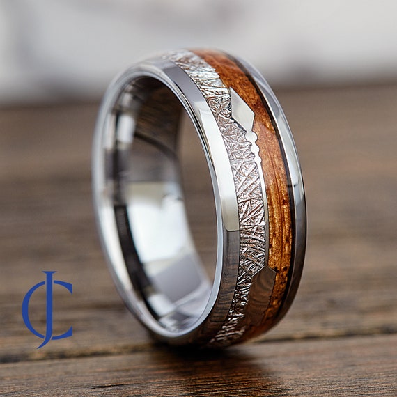 Mens Meteorite Wedding Band Whiskey Barrel Oak Ring Mens - Etsy