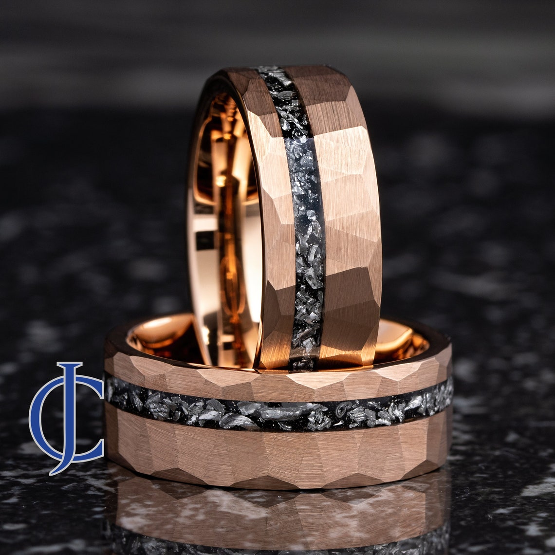 Meteorite Ring Rose Gold Tungsten Ring Mens Wedding Band image 1