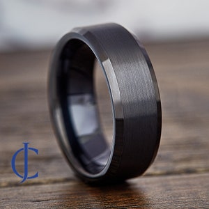 Mens Wedding Band Tungsten, Black Tungsten Ring, Gunmetal Mens Ring, Male Wedding Ring, Mens Promise Ring, Personalized Ring, 8MM Wide