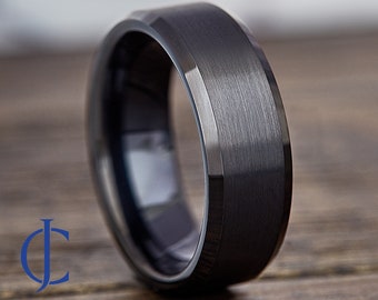 Mens Wedding Band Tungsten, Black Tungsten Ring, Gunmetal Mens Ring, Male Wedding Ring, Mens Promise Ring, Personalized Ring, 8MM Wide