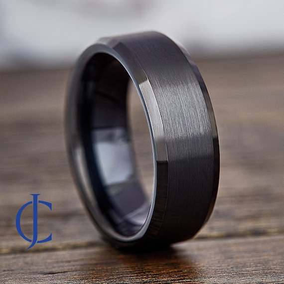 Mens Wedding Band Tungsten, Black Tungsten Ring, Gunmetal Mens Ring, Male Wedding Ring, Mens Promise Ring, Personalized Ring, 8MM Wide