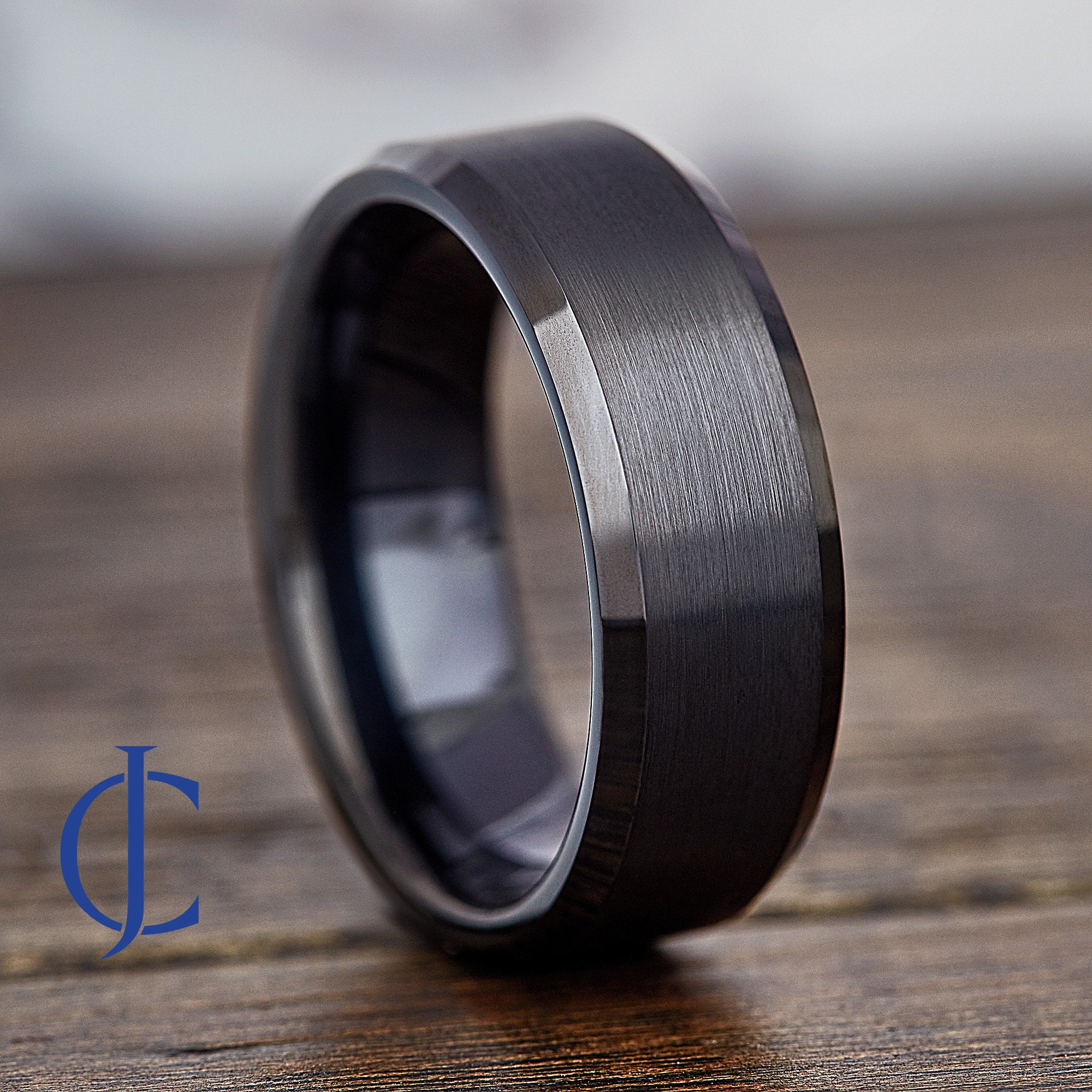 Mens Wedding Band Tungsten, Black Tungsten Ring, Gunmetal Mens Ring, Male Wedding Ring, Mens Promise Ring, Personalized Ring, 8MM Wide