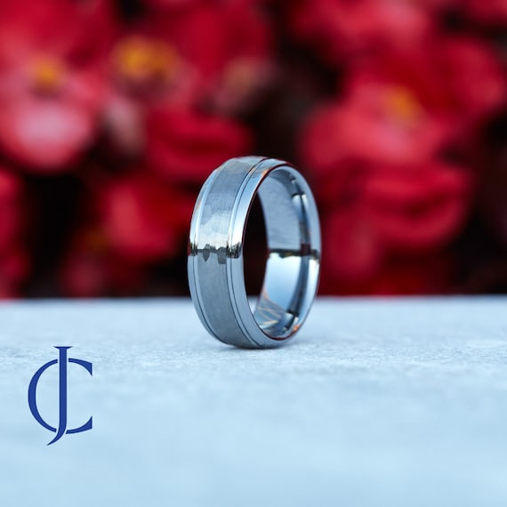 Mens Tungsten Wedding Band, Tungsten Ring, Mens Wedding Ring, Hammered Wedding Ring, Mens Engagement Ring, Engraved Ring, 8MM Wide
