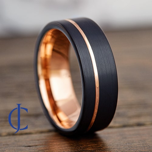 Gold Tungsten Wedding Band Black Tungsten Wedding Ring - Etsy