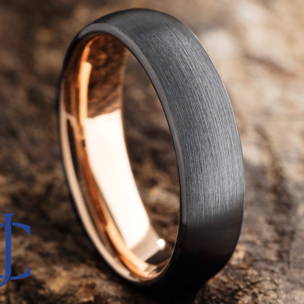 Mens Gunmetal Tungsten Wedding Band, Tungsten Ring, Rose Gold Tungsten Wedding Band, Mens Ring, Mens Tungsten Wedding Ring, 6mm wide