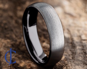 Mens Tungsten Wedding Band, Tungsten Ring Brushed Silver, Mens Wedding Band Black 6mm wide, Promise Ring, Rings for Men, Rings for Women