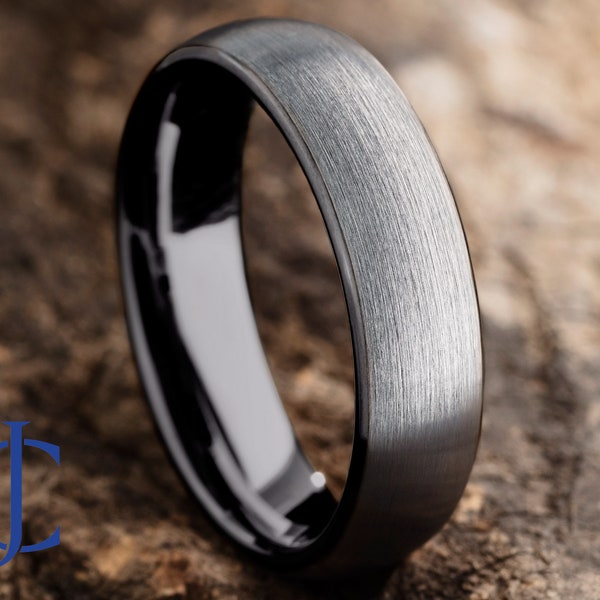 Mens Tungsten Wedding Band, Tungsten Ring Brushed Silver, Mens Wedding Band Black 6mm wide, Promise Ring, Rings for Men, Rings for Women