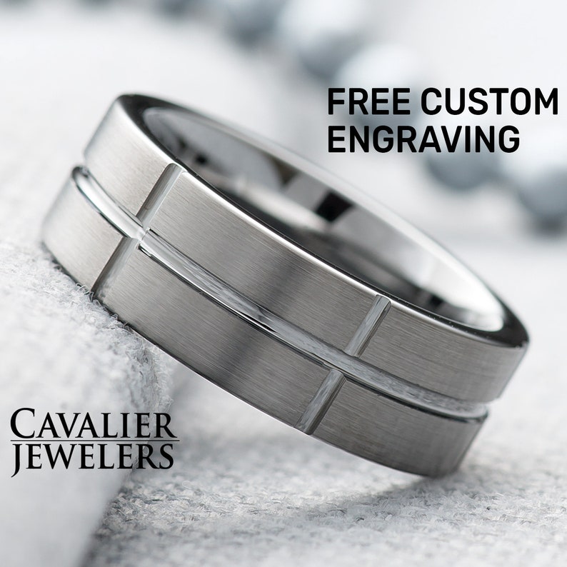 Personalized Ring 8mm Engraved Ring Wedding Ring Mens Wedding Band Silver Ring Tungsten Wedding Band Men Mens Ring Tungsten Ring