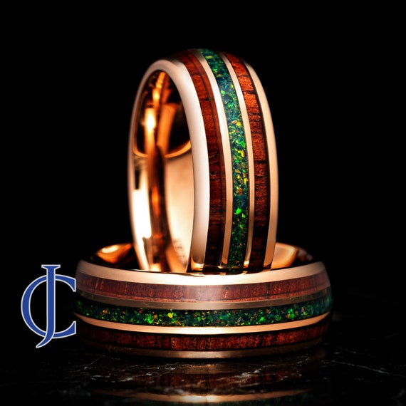 Koa wood and opal ring sale