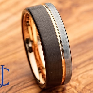 Mens Wedding Band, Tungsten Ring, Mens Ring, Mens Wedding Ring, Male Wedding Band, Black Ring, Mens Engagement Ring, Engraved Ring, 8MM Wide