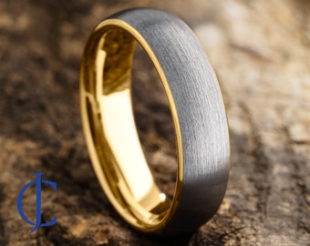 Mens Tungsten Wedding Band, Tungsten Ring, Gold Tungsten Wedding Band, Mens Ring, Mens Tungsten Wedding Ring, Engraving, 6mm wide