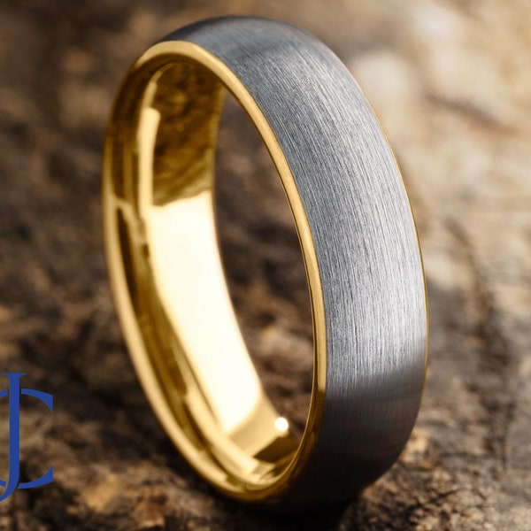 Mens Tungsten Wedding Band, Tungsten Ring, Gold Tungsten Wedding Band, Mens Ring, Mens Tungsten Wedding Ring, Engraving, 6mm wide