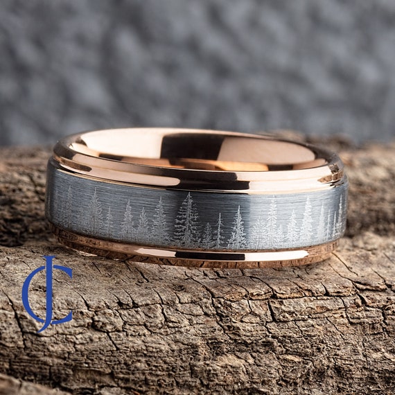 Match His and Hers Rose Gold Tungsten Rings With Meteorite And Wood  Inlay-Wood Wedding Bands