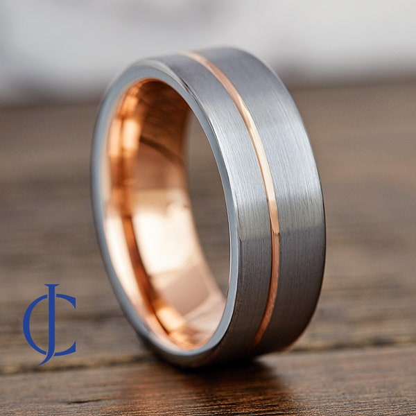 Mens Tungsten Wedding Band, Rose Gold Tungsten Ring, Mens Tungsten Ring, Mens Promise Ring, Male Ring, 8MM Wide