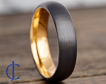 Mens Gunmetal Tungsten Wedding Band, Tungsten Ring, Gold Tungsten Wedding Band, Mens Ring, Mens Tungsten Wedding Ring, 6mm wide