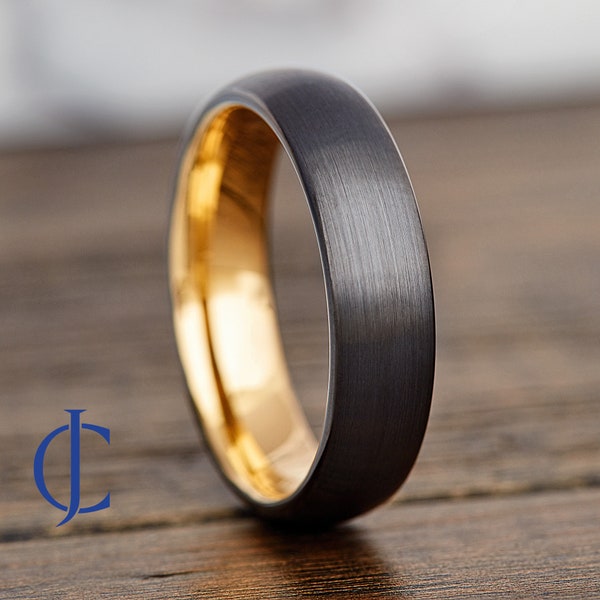 Mens Gunmetal Tungsten Wedding Band, Tungsten Ring, Gold Tungsten Wedding Band, Mens Ring, Mens Tungsten Wedding Ring, 6mm wide