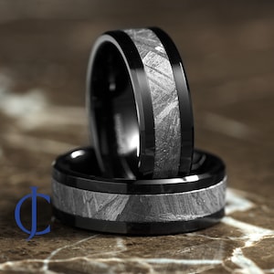 Meteorite Ring, Black Tungsten Meteorite Ring, Unique Wedding Band, Authentic Swedish Muonionalusta Meteorite Ring, 8MM Wide