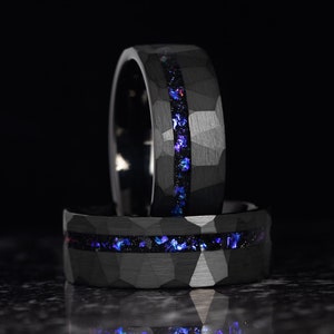 Trifid Nebula Ring, Black Tungsten Ring, Mens Ring, Hammered Mens Wedding Ring, Male Wedding Band, Engraved Ring, 8MM Wide