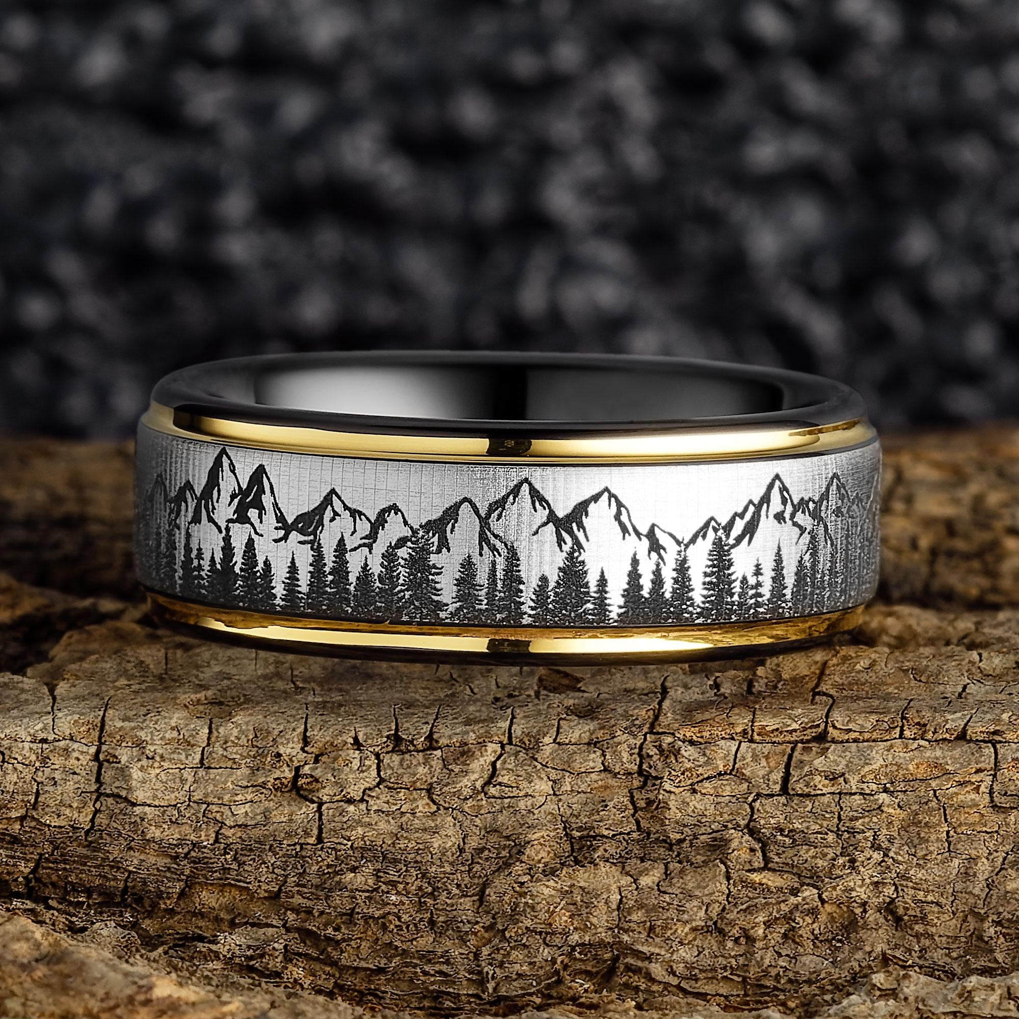 Fir Tree Forest and Mountain Range Mens Wedding Band – Nature
