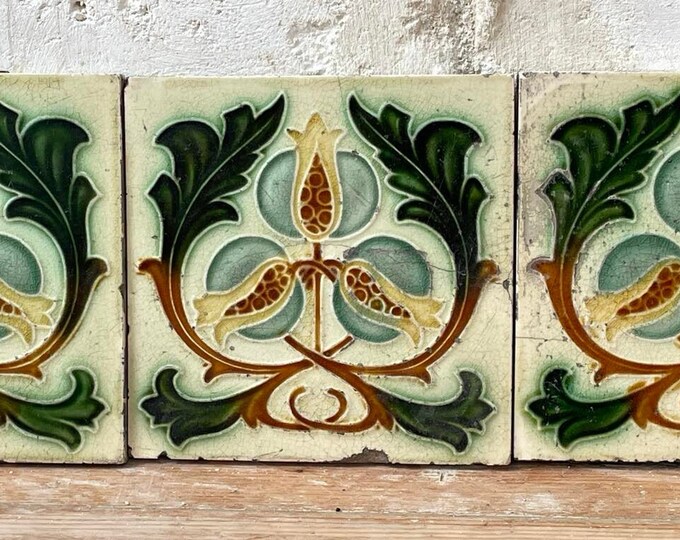 Set of 5 Original Art Nouveau Ceramic Tiles Etsy