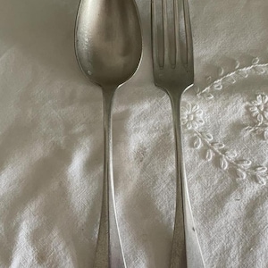 Antique Christofle Silver plated table fork and spoon- &quot;baguette&quot;.
