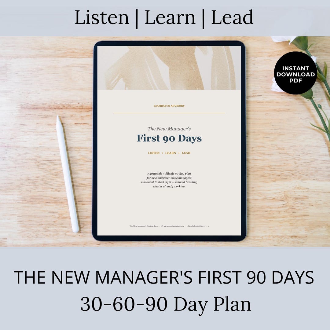 New Manager 30 60 90 Day Plan | First 90 Days Workbook | Printable ...