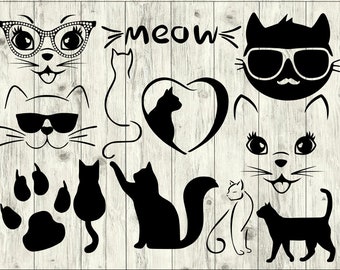 Cat SVG Bundle, Meow SVG bundle, Cat cut file, cat clipart, cat svg files for silhouette, cat files for cricut, cat svg, cat dxf, eps, png