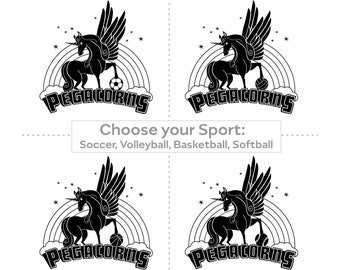 Pegacorns Team logo. Volleyball, Soccer, Softball or Basketball included in downlload