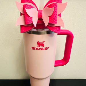 Hot & Light Pink Cute Handmade Straw Bow for Stanley 40oz Tumbler | Cup Bling | Aesthetic Girly Bow Accessory | Trendy Reusable Decor