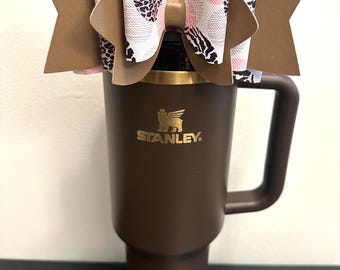 Leopard/Tiger Browns & Pink Cute Handmade Straw Bow for Stanley 40oz Tumbler | Cup Bling | Aesthetic Girly Bow Accessory | Trendy Reusable