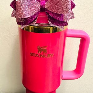 Light & Hot Pink Cute Handmade Straw Bow for Stanley 40oz Tumbler | Cup Bling | Aesthetic Girly Bow Accessory | Trendy Reusable Decor
