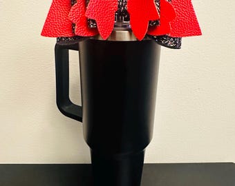 Red & Black Cute Handmade Straw Bow for Stanley 40oz Tumbler | Cup Bling | Aesthetic Girly Bow Accessory | Trendy Reusable Decor