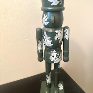 14&quot; Dark Grey Flower Designed Wood Nutcracker Soldier